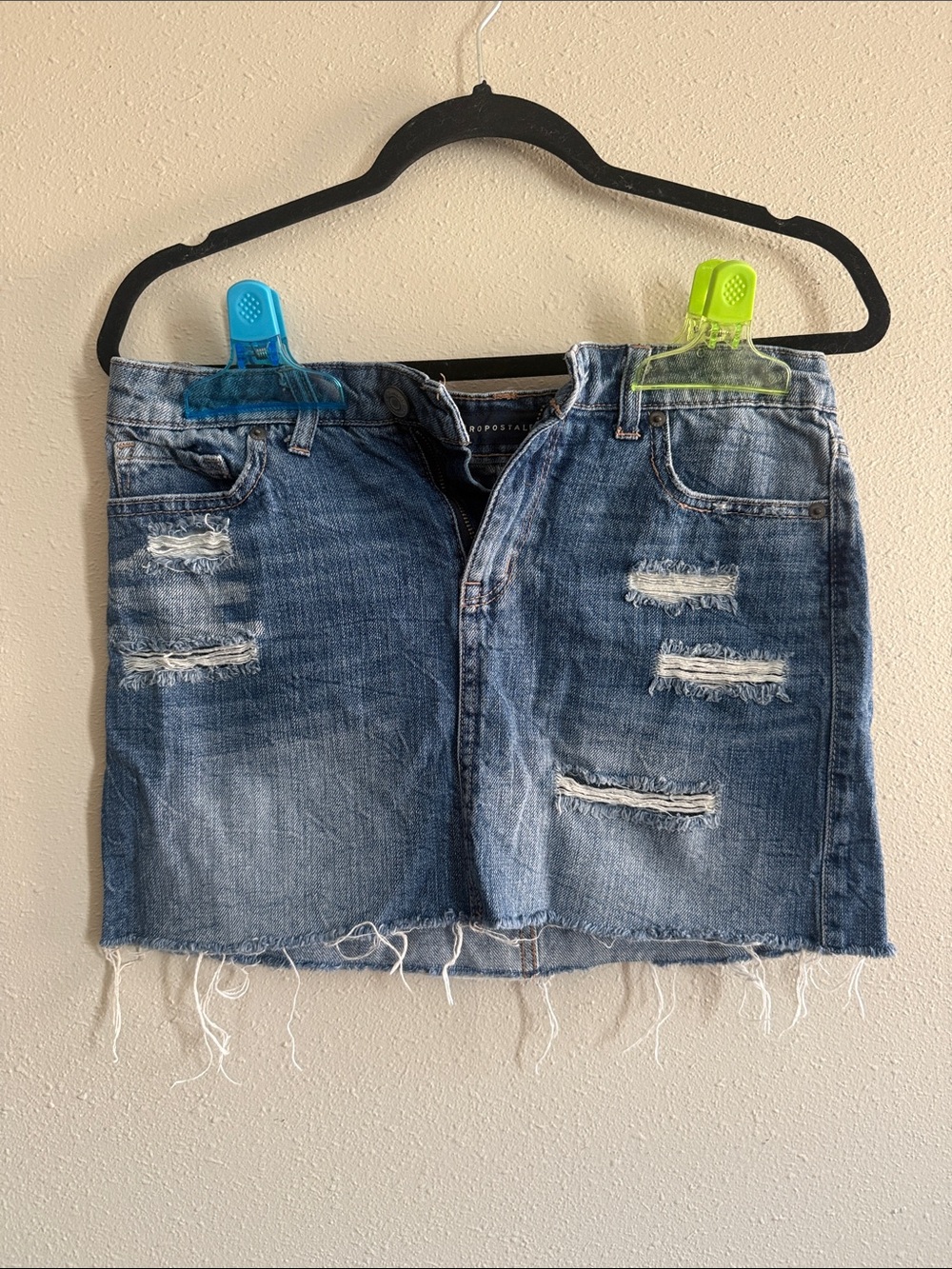 Aeropostale Blue Distressed Denim Mini Skirt